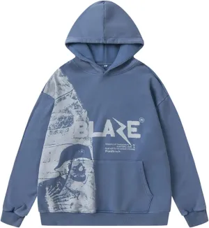 Unisex Baggy Gothic Hoodies Y2k Skeleton Blast Print Grunge Oversized Sweatshirt for Men Streetwear