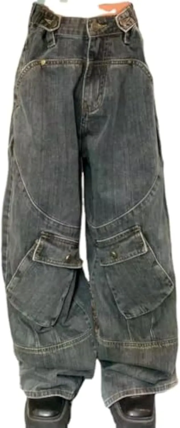 Unisex Big Pocket Baggy Jeans Street Cargo Y2k Punk Wide Leg Oversized Loose Casual Hiphop Grunge Denim Goth Pants