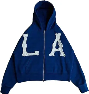 Unisex Letter Embroidery Trendy Hoodies Zip Up Casual Overszie Colorful Y2K Hip Hop Streetwear Harajuku Jacket