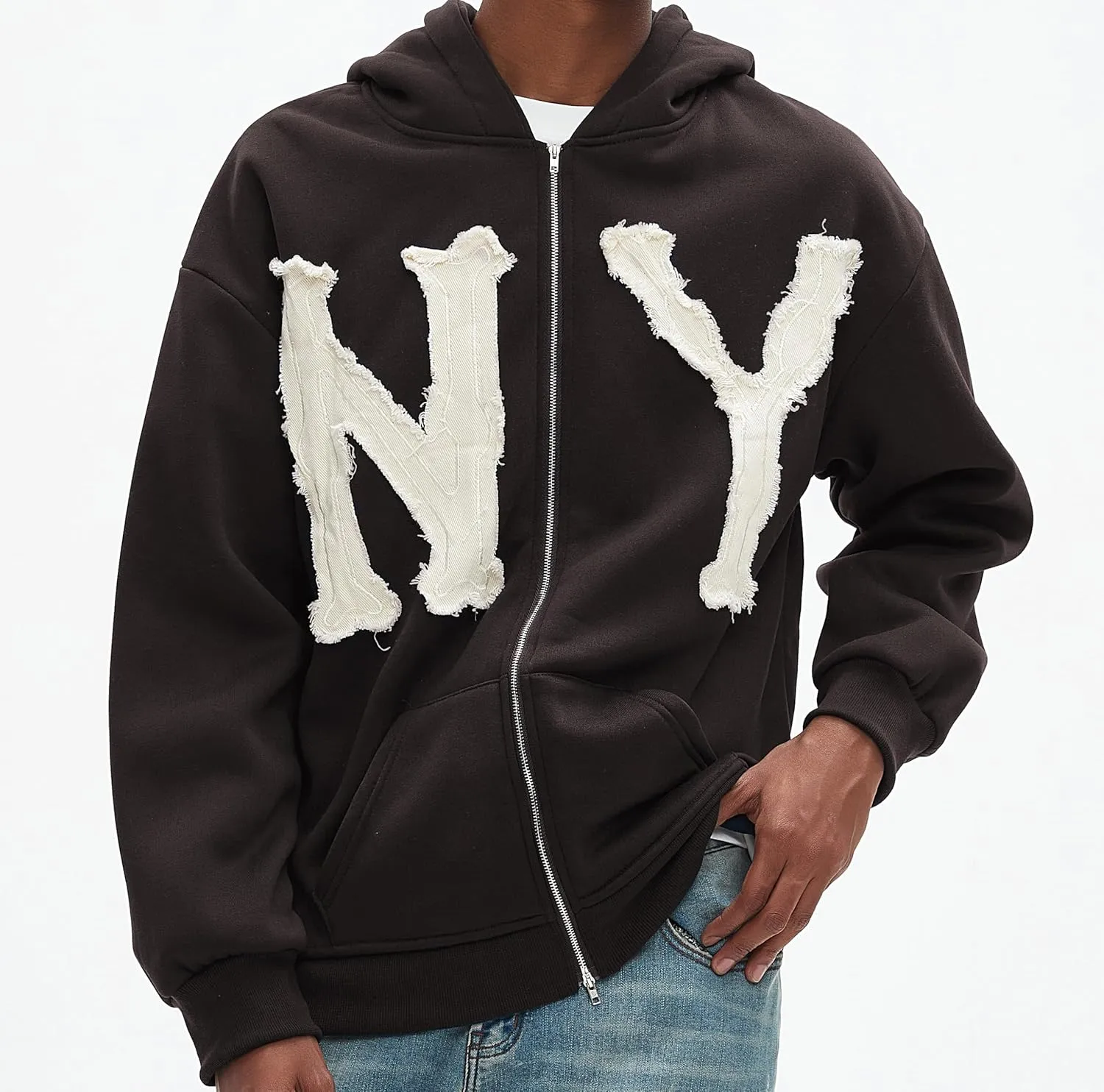 Unisex Letter Embroidery Trendy Hoodies Zip Up Casual Overszie Colorful Y2K Hip Hop Streetwear Harajuku Jacket