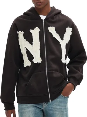 Unisex Letter Embroidery Trendy Hoodies Zip Up Casual Overszie Colorful Y2K Hip Hop Streetwear Harajuku Jacket