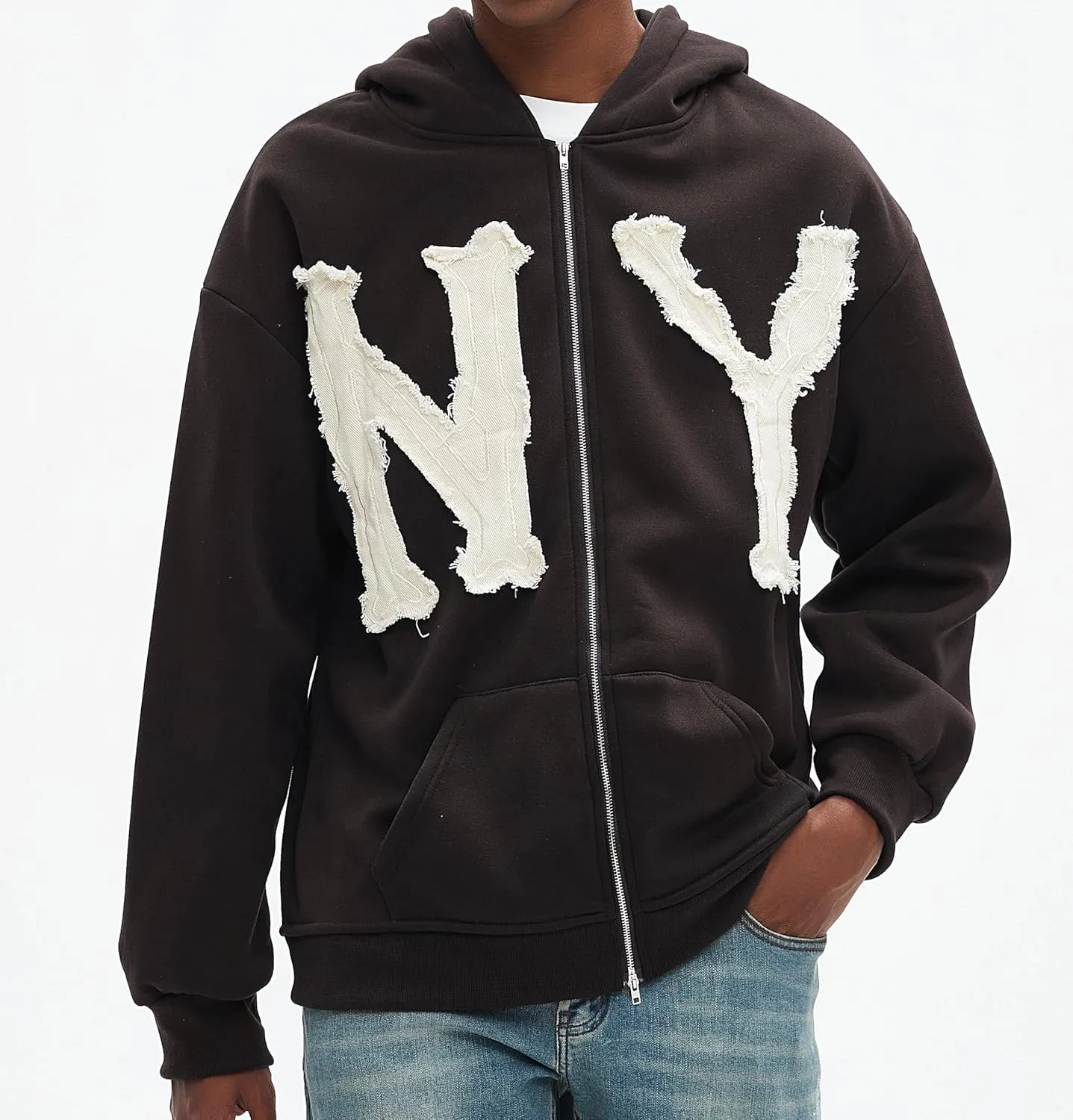 Unisex Letter Embroidery Trendy Hoodies Zip Up Casual Overszie Colorful Y2K Hip Hop Streetwear Harajuku Jacket