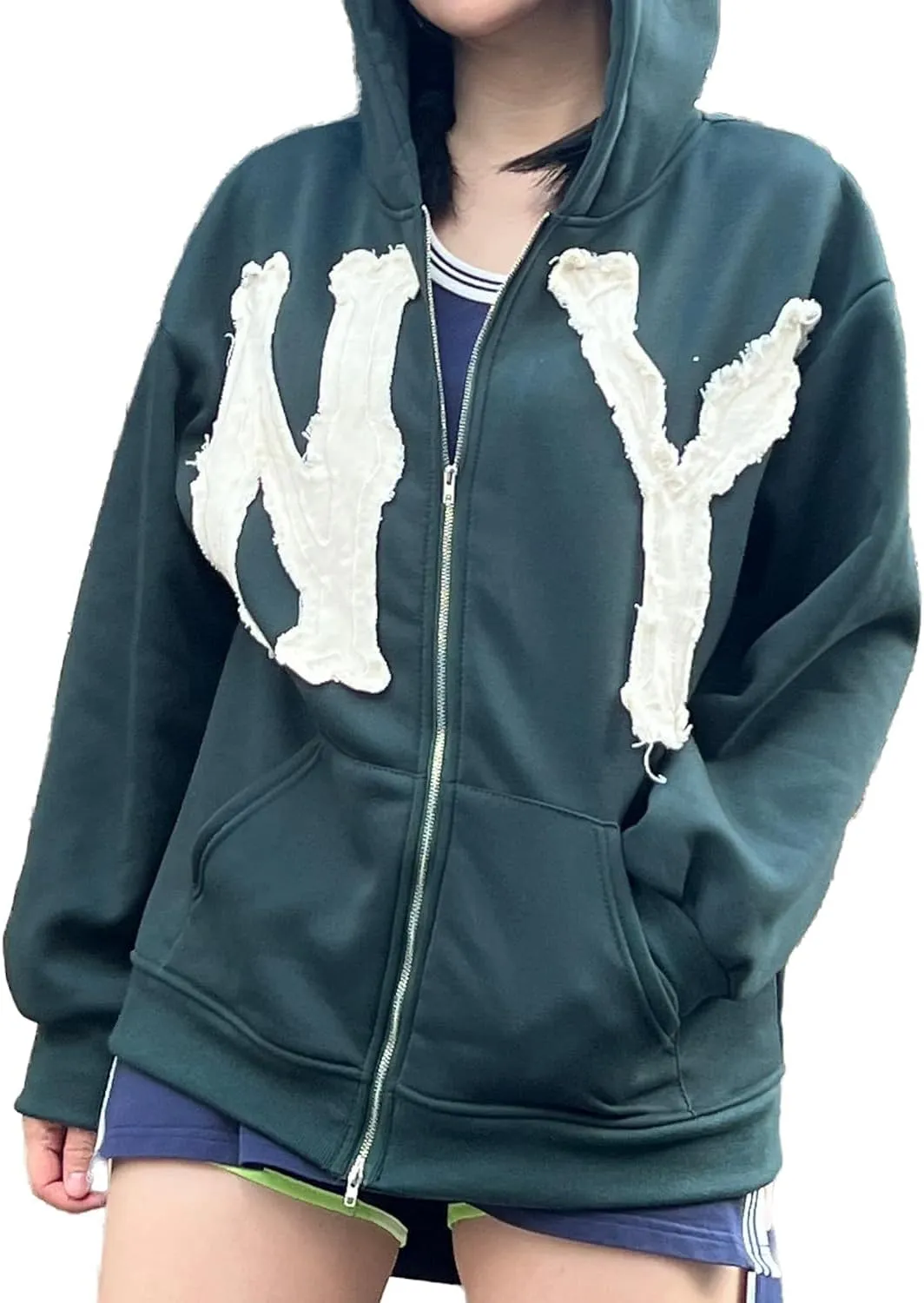 Unisex Letter Embroidery Trendy Hoodies Zip Up Casual Overszie Colorful Y2K Hip Hop Streetwear Harajuku Jacket