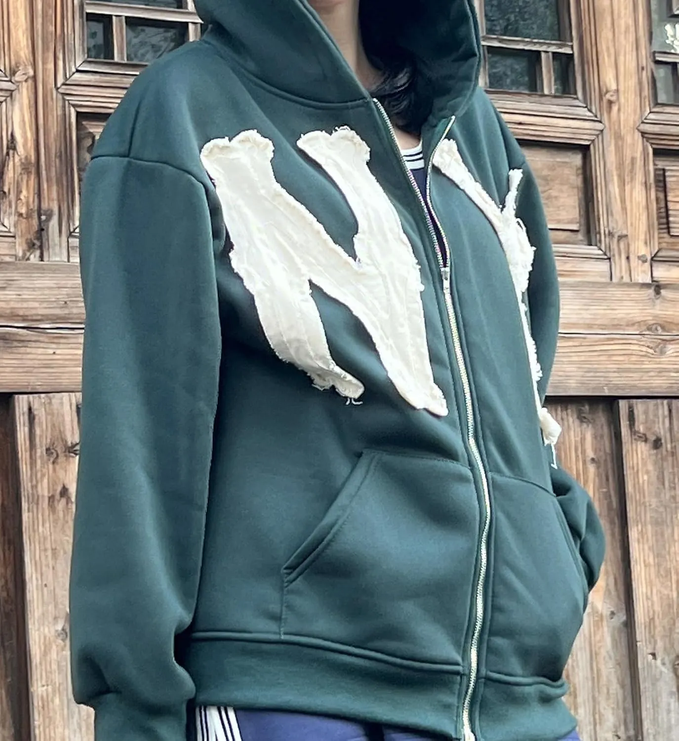 Unisex Letter Embroidery Trendy Hoodies Zip Up Casual Overszie Colorful Y2K Hip Hop Streetwear Harajuku Jacket