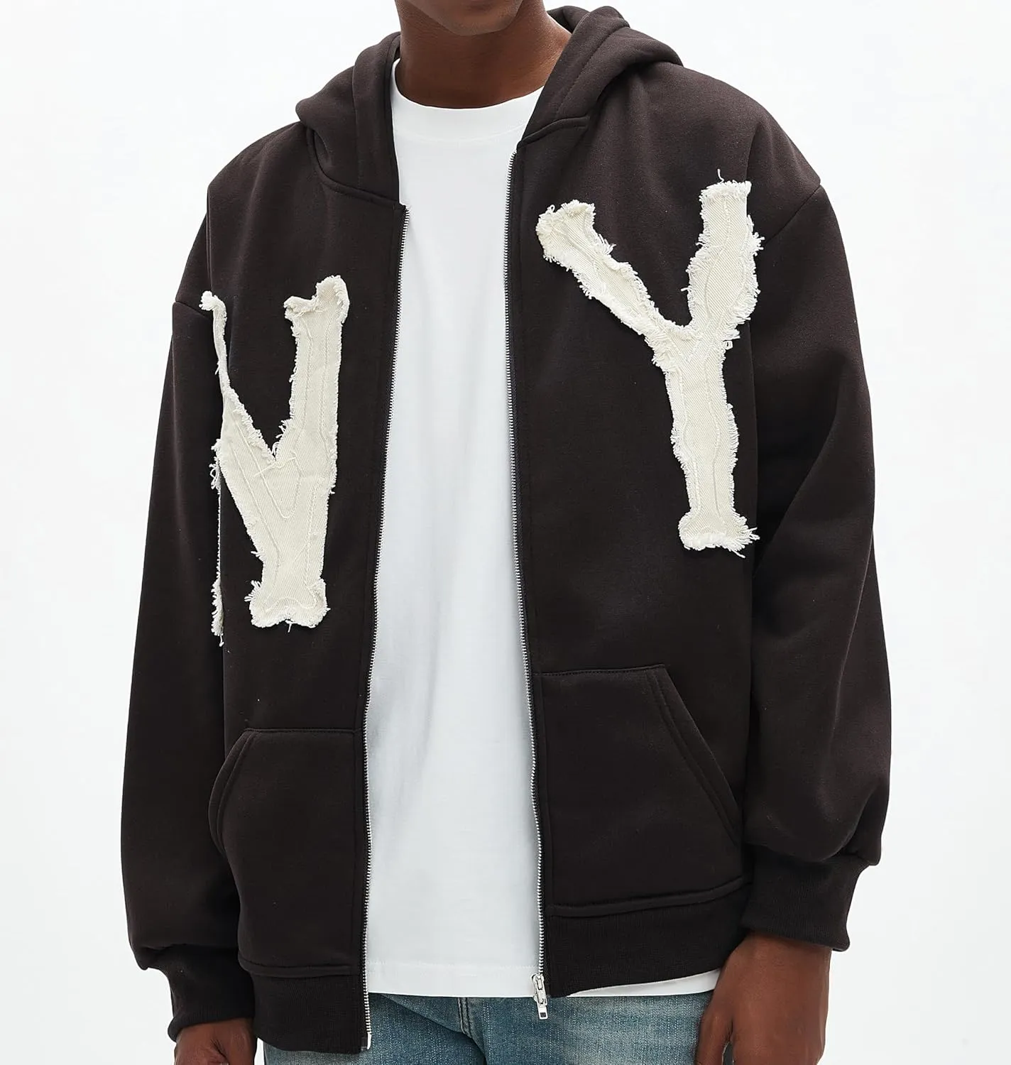 Unisex Letter Embroidery Trendy Hoodies Zip Up Casual Overszie Colorful Y2K Hip Hop Streetwear Harajuku Jacket
