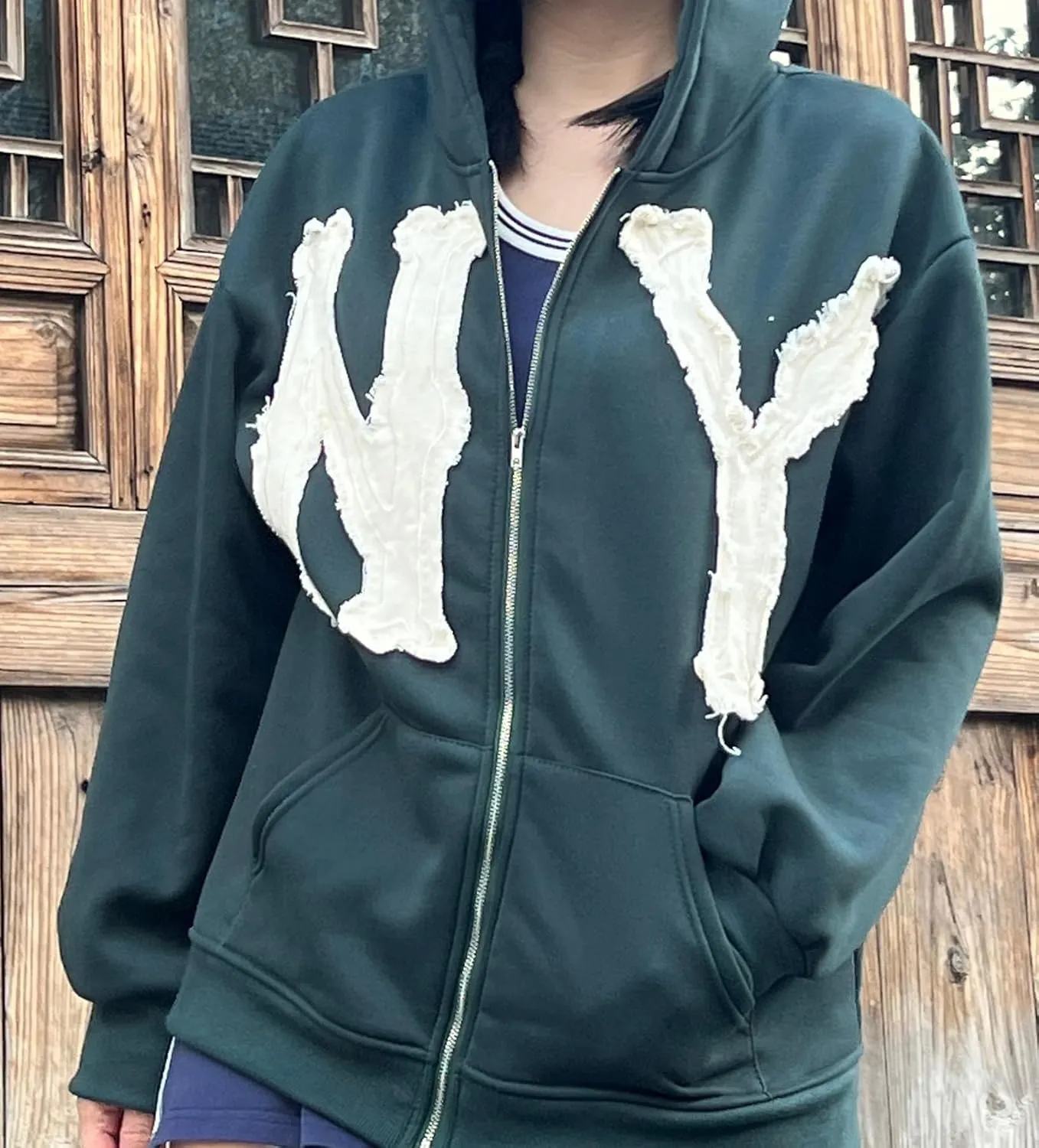 Unisex Letter Embroidery Trendy Hoodies Zip Up Casual Overszie Colorful Y2K Hip Hop Streetwear Harajuku Jacket