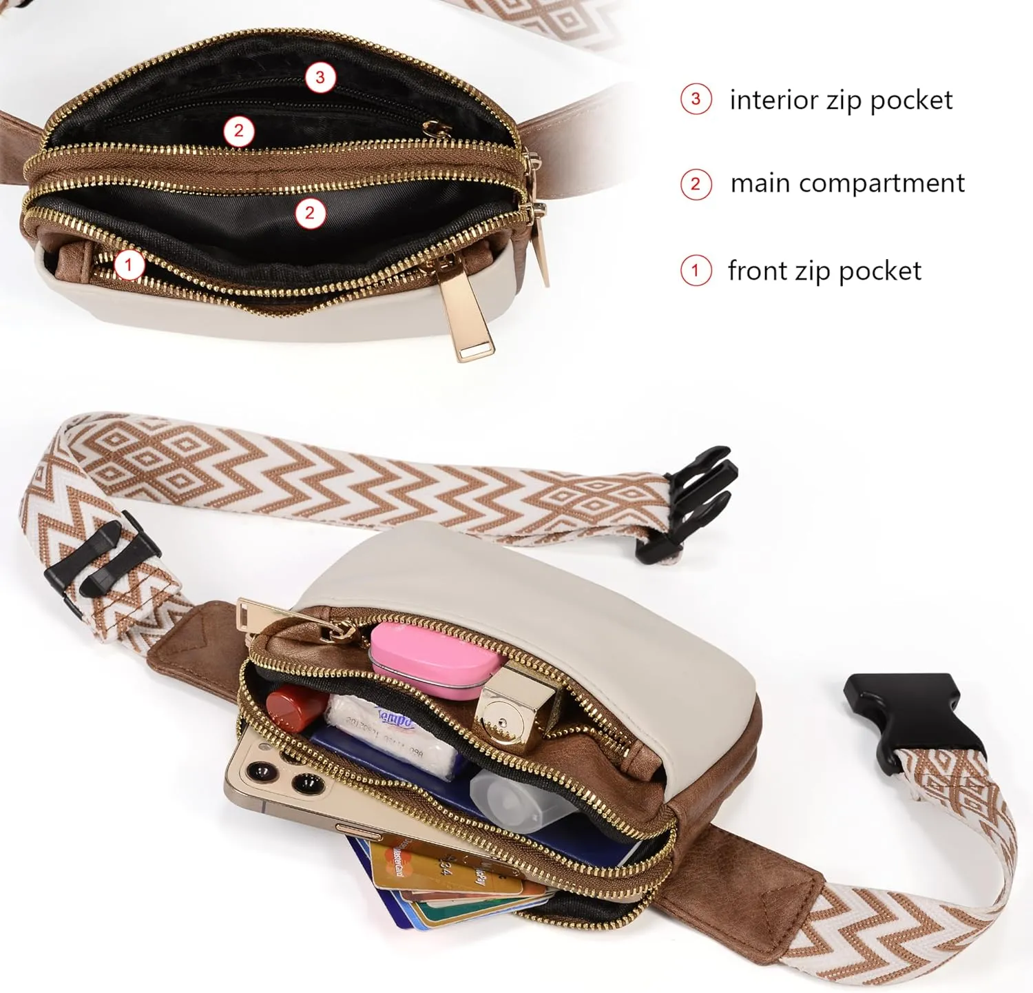 Uromee Fanny Packs for Women Crossbody Belt Bag Vegan Leather Fashion Mini Waist Bag Everywhere Travel Hiking Running Adjustable Strap