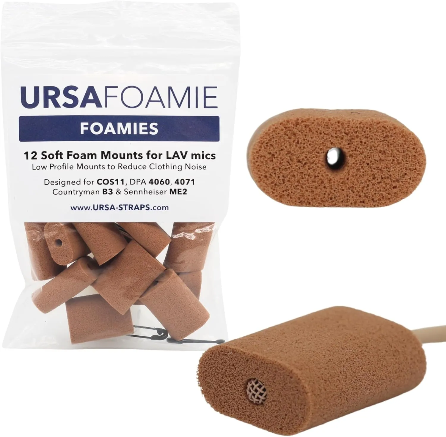 URSA Foamies: Soft Foam Mounts for Wireless Lav Mics. Can be stuck directly to the skin or costume. Fits SANKEN COS11, SENNHEISER ME2/MKE2, RODE LAV, DPA 4060/4070, Tascam TM-10L (Pack of 12) (Brown)