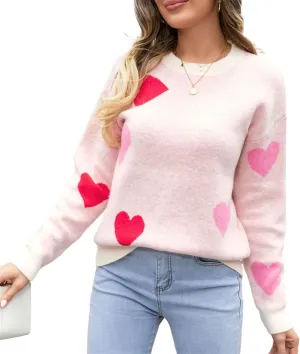 Valentine Sweater for Women Romantic Oversized Heart Print Long Sleeve Crew Neck Sweatshirt Casual Cute Pullover Top