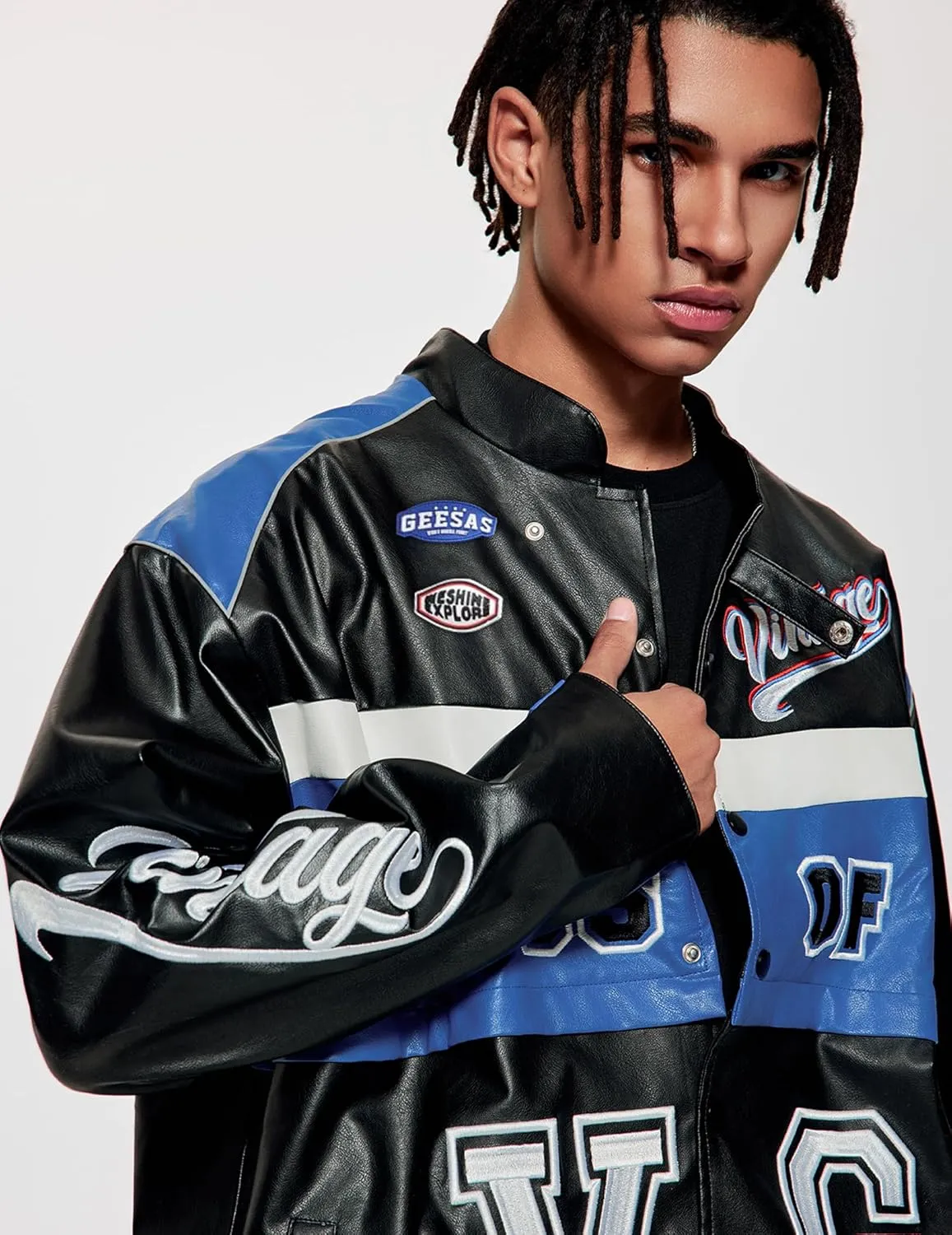 Vamtac Leather Racing Varsity Jackets Oversized Vintage Letterman Racing Bomber Coat Trendy Streetwear