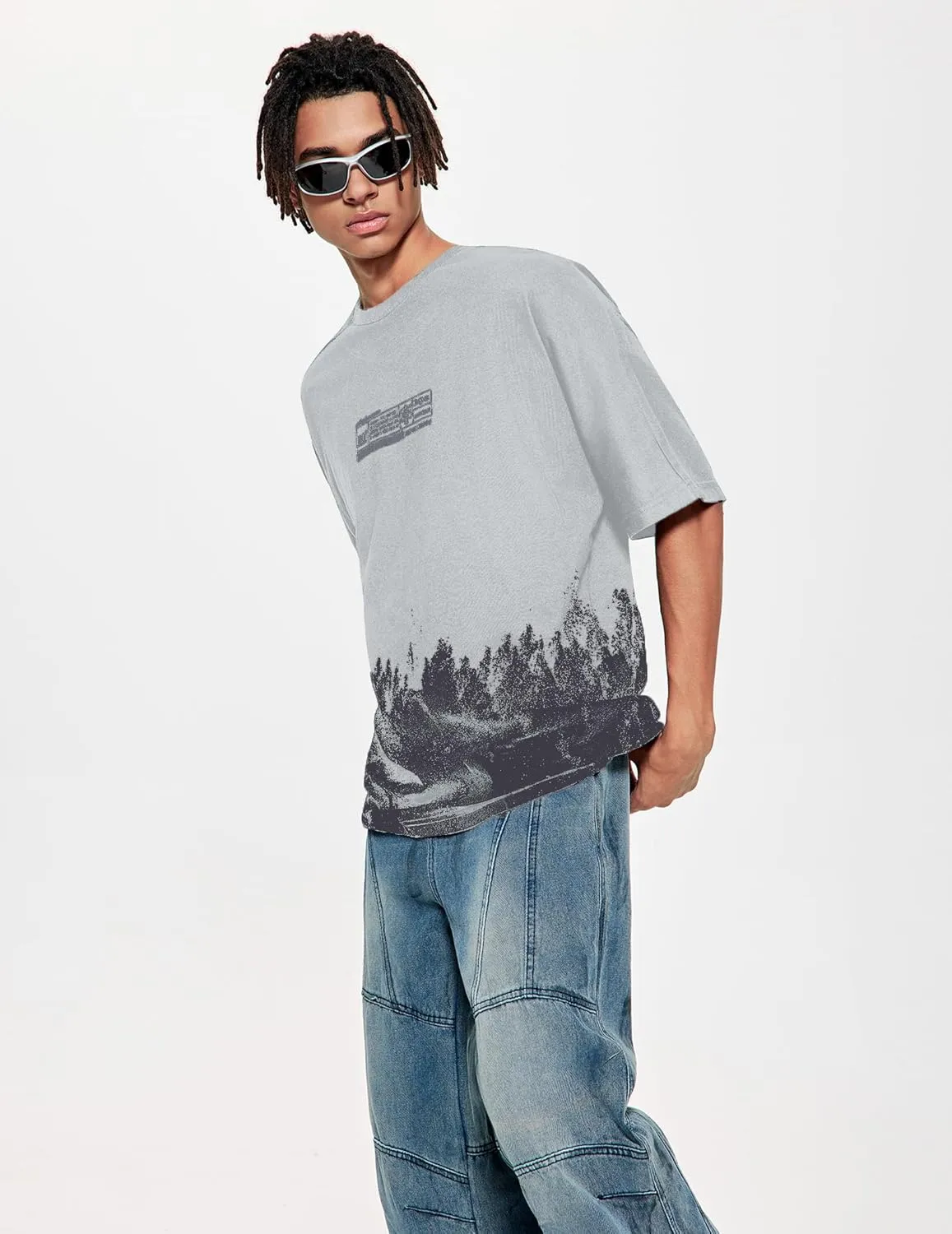 Vamtac Mens Oversized Graphic Tees Y2k Snow Mountain Graffiti Short Sleeve Shirts Streetwear Summer Tops Unisex