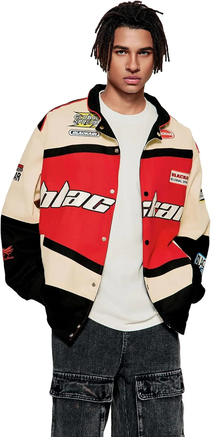 Vamtac Men's Varsity Jacket Vintage Letter Racer Oversized Baseball Bomber Unisex Streetwear Coats