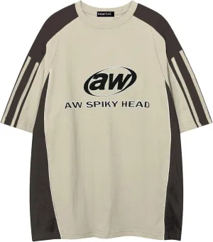 Vamtac Oversized T Shirt Classic Vintage 90s Contrast Color Graphic Tees Streetwear Racing Speedway Tops Unisex