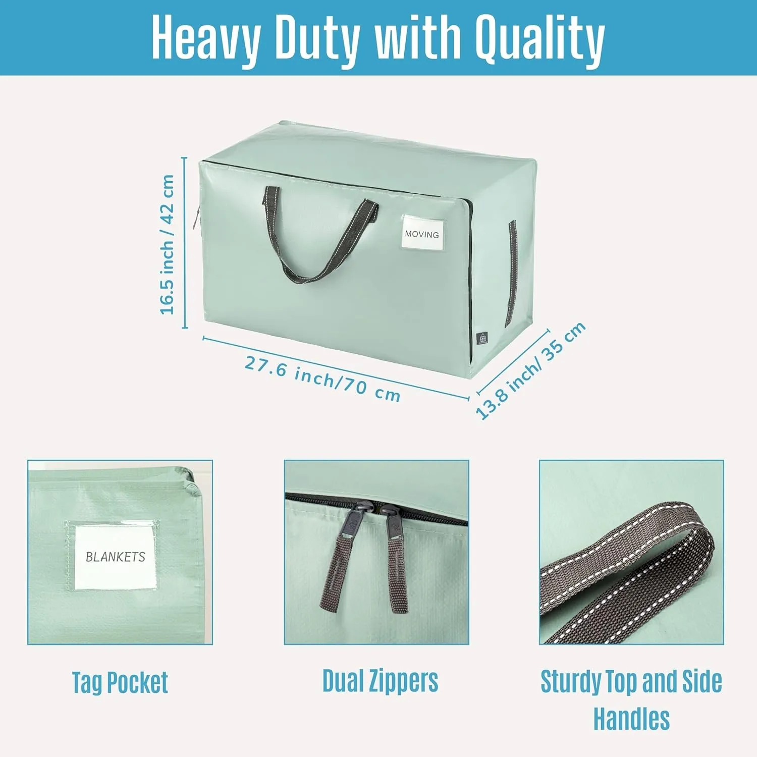 VENO 10 Pack Moving and Storage Bags, Heavy Duty, Alternative to Moving Boxes, Large Packing Totes Supplies for College Dorm Room with Zipper for Clothes, Wide Open Design (Shiny Light Green, 10 Pack)