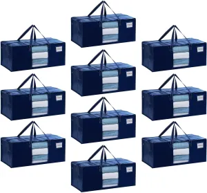 VENO 10 Pack Moving Bags Extra Large Storage Bags for College Move-In, Heavy-Duty Storage Totes, Packing Boxes, and Wardrobe Moving Supplies - Durable Laundry Bags for Clothes (Blue w/Window, 10 Pack)