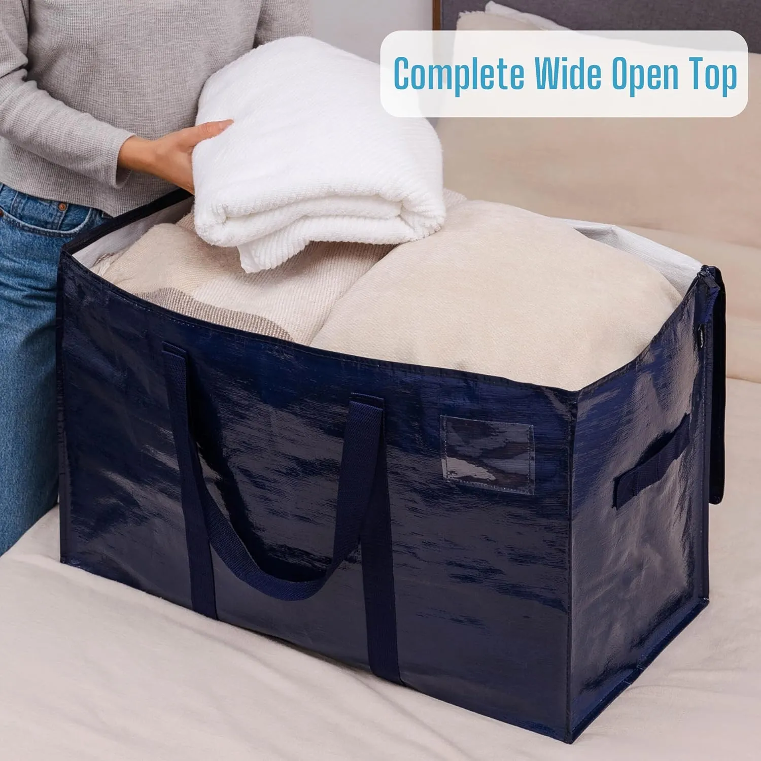 VENO 10 Pack Moving Bags, Heavy Duty, Moving Boxes Alternative, Packing Storage Supplies for Dorm Room Essentials with Zipper for Clothes, Extra Large Totes for Packaging (Blue, 10 Pack)