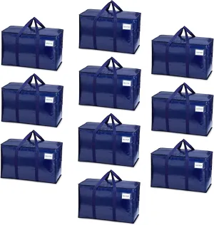 VENO 10 Pack Moving Bags, Heavy Duty, Moving Boxes Alternative, Packing Storage Supplies for Dorm Room Essentials with Zipper for Clothes, Extra Large Totes for Packaging (Blue, 10 Pack)