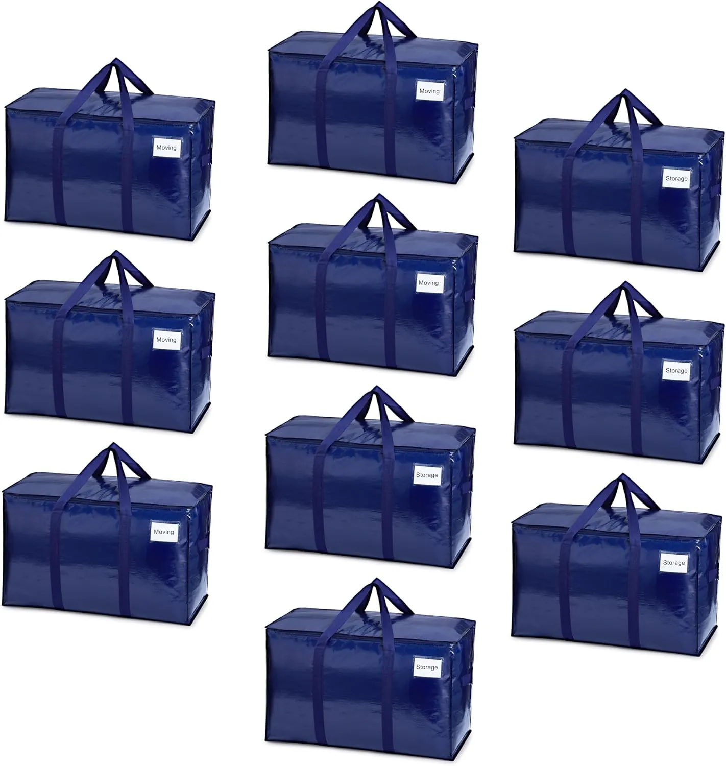 VENO 10 Pack Moving Bags, Heavy Duty, Moving Boxes Alternative, Packing Storage Supplies for Dorm Room Essentials with Zipper for Clothes, Extra Large Totes for Packaging (Blue, 10 Pack)