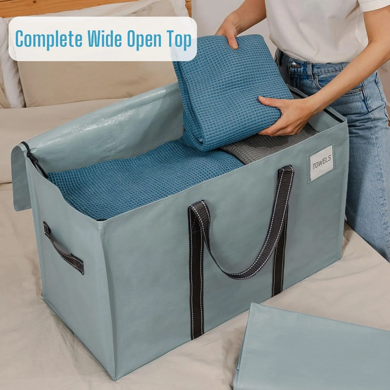 VENO 10 Pack Moving Bags, Heavy Duty, Moving Boxes Alternative, Packing Storage Supplies for Dorm Room Essentials with Zipper for Clothes, Extra Large Totes for Packaging (Light Blue Matte, 10 Pack)