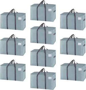 VENO 10 Pack Moving Bags, Heavy Duty, Moving Boxes Alternative, Packing Storage Supplies for Dorm Room Essentials with Zipper for Clothes, Extra Large Totes for Packaging (Light Blue Matte, 10 Pack)