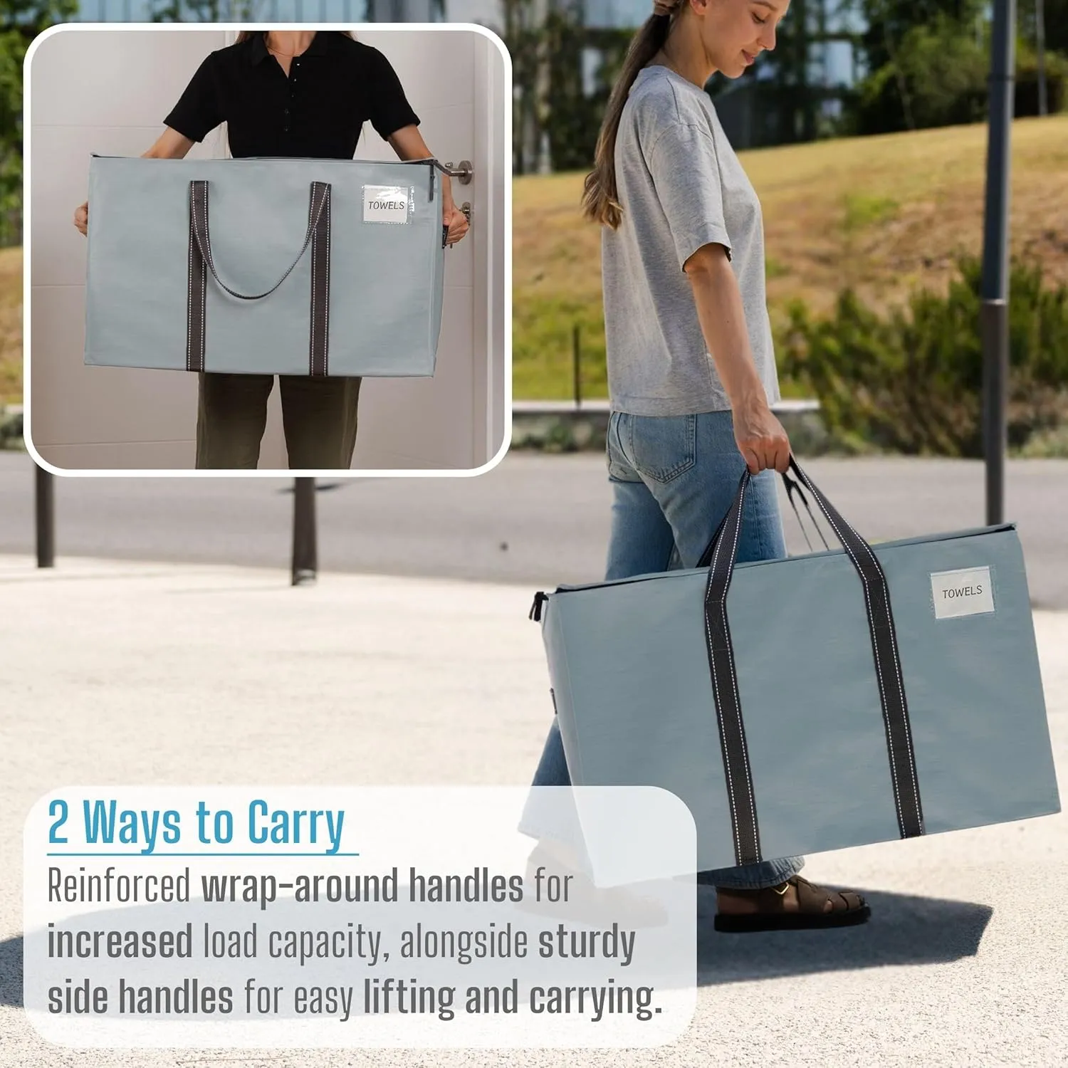 VENO 10 Pack Moving Bags, Heavy Duty, Moving Boxes Alternative, Packing Storage Supplies for Dorm Room Essentials with Zipper for Clothes, Extra Large Totes for Packaging (Light Blue Matte, 10 Pack)