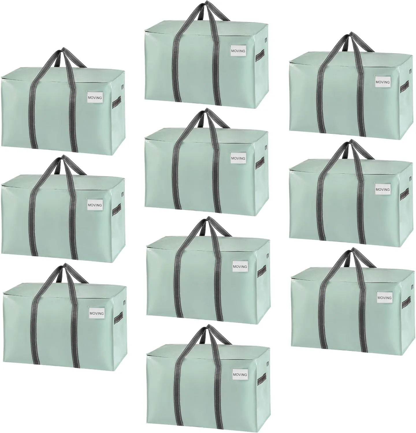 VENO 10 Pack Moving Bags, Heavy Duty, Moving Boxes Alternative, Packing Storage Supplies for Dorm Room Essentials with Zipper for Clothes, Extra Large Totes for Packaging (Shiny Light Green, 10 Pack)