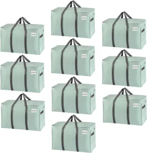 VENO 10 Pack Moving Bags, Heavy Duty, Moving Boxes Alternative, Packing Storage Supplies for Dorm Room Essentials with Zipper for Clothes, Extra Large Totes for Packaging (Shiny Light Green, 10 Pack)