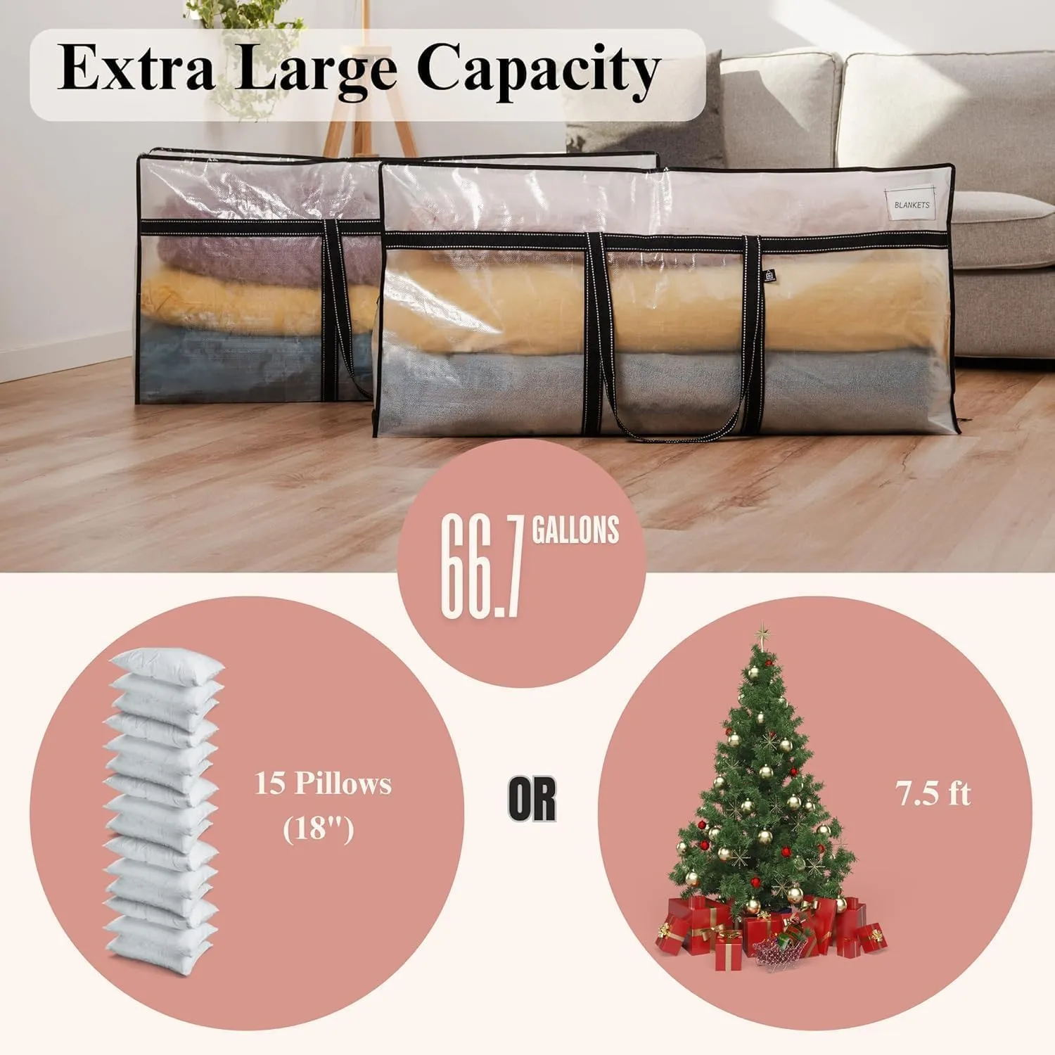 VENO 2 Pack Extra Large Moving Bags, Heavy Duty Storage, Moving Boxes, Large Storage Bins with Lids Alternative for College, Christmas Tree, Packing Supplies Essentials (Clear, 2 Pack)