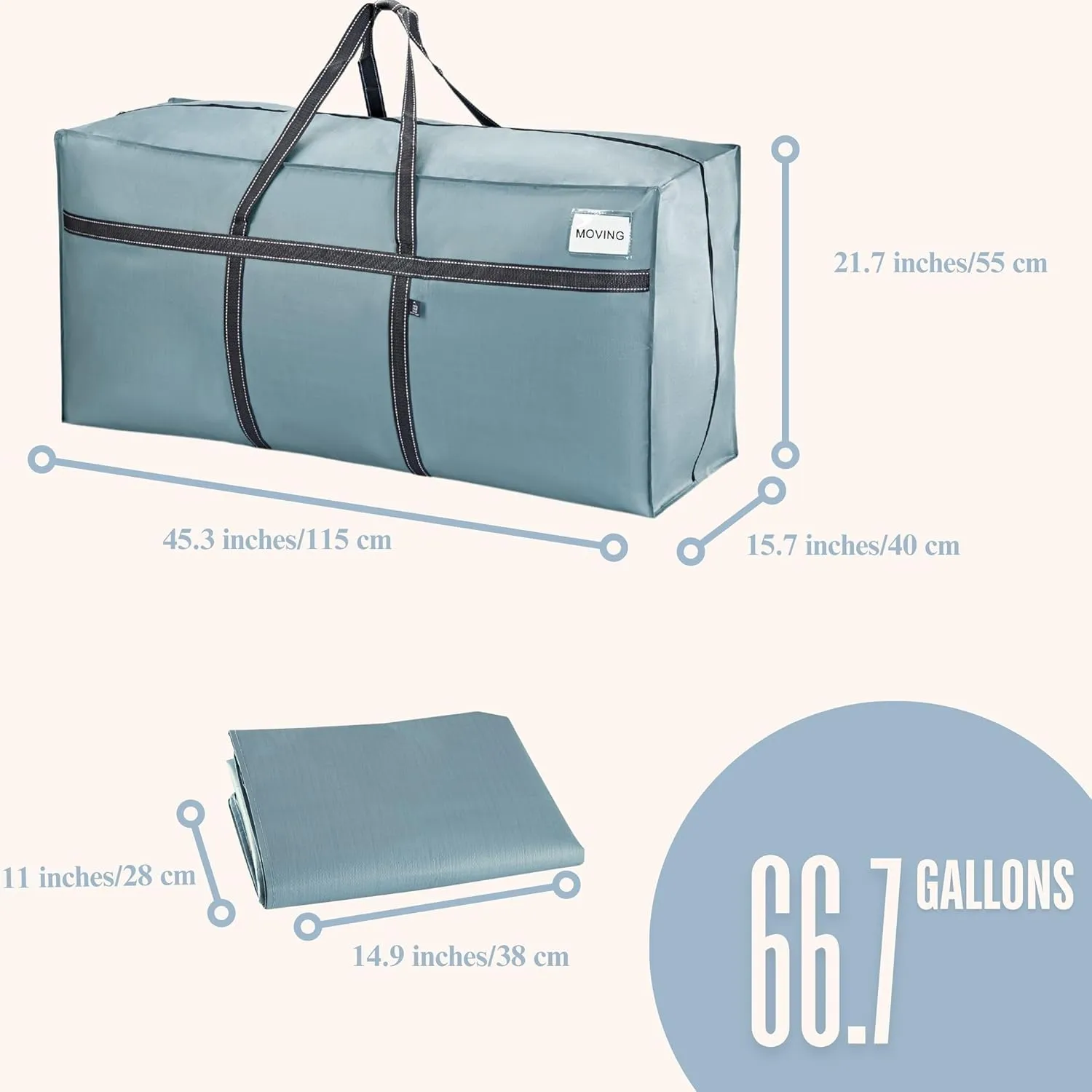 VENO 2 Pack Extra Large Moving Bags, Heavy Duty Storage, Moving Boxes, Large Storage Bins with Lids Alternative for College, Christmas Tree, Packing Supplies Essentials (Light Blue Matte, 2 Pack)