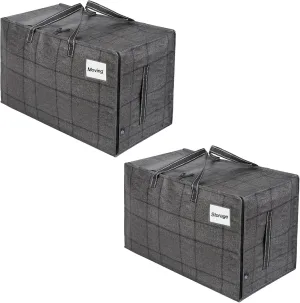 VENO 2 Pack Moving and Storage Bags, Heavy Duty, Alternative to Moving Boxes, Large Packing Totes Supplies for College Dorm Room with Zipper for Clothes, Wide Open Design (Windowpane, 2 Pack)