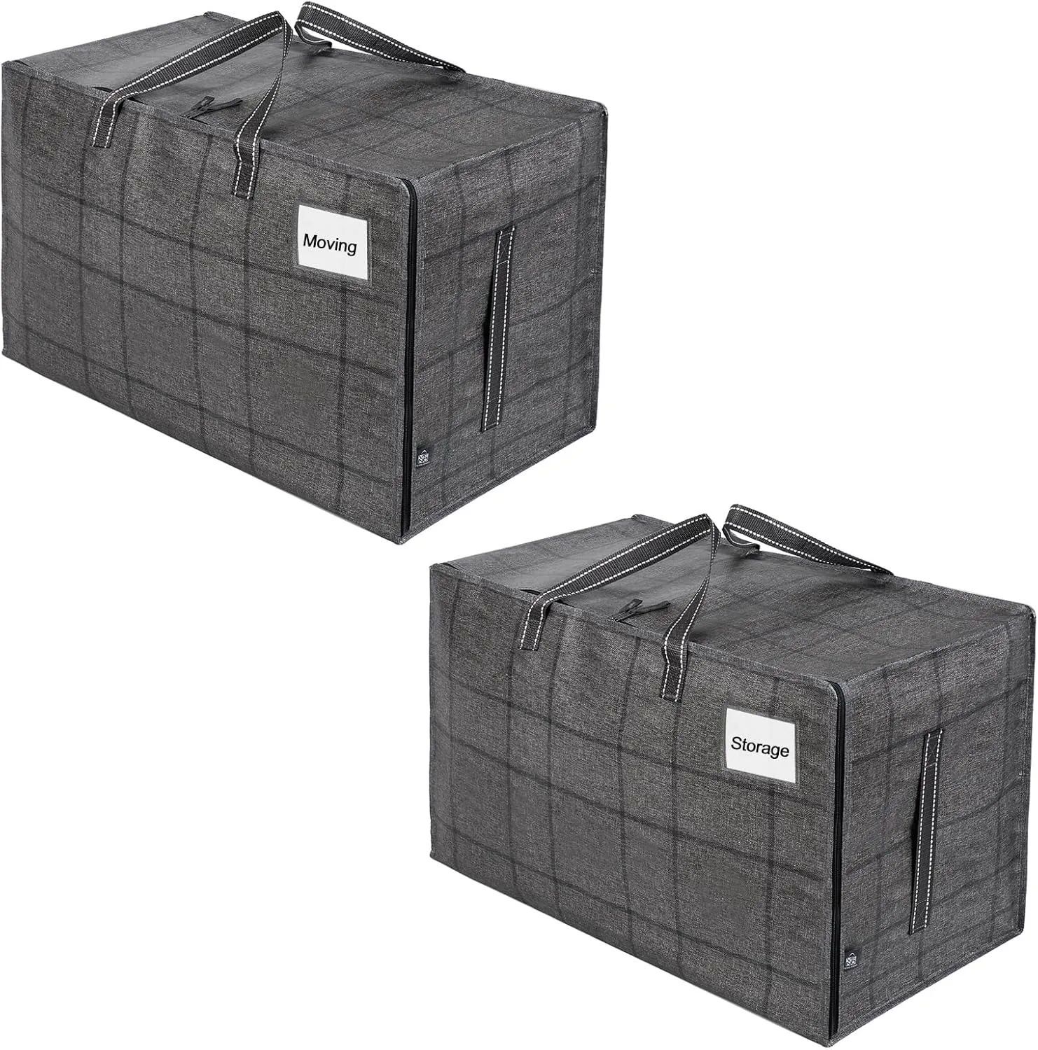 VENO 2 Pack Moving and Storage Bags, Heavy Duty, Alternative to Moving Boxes, Large Packing Totes Supplies for College Dorm Room with Zipper for Clothes, Wide Open Design (Windowpane, 2 Pack)