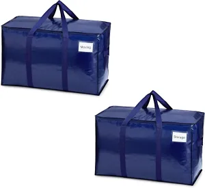 VENO 2 Pack Moving Bags, Heavy Duty, Moving Boxes Alternative, Packing Storage Supplies for Dorm Room Essentials with Zipper for Clothes, Extra Large Totes for Packaging (Blue, 2 Pack)