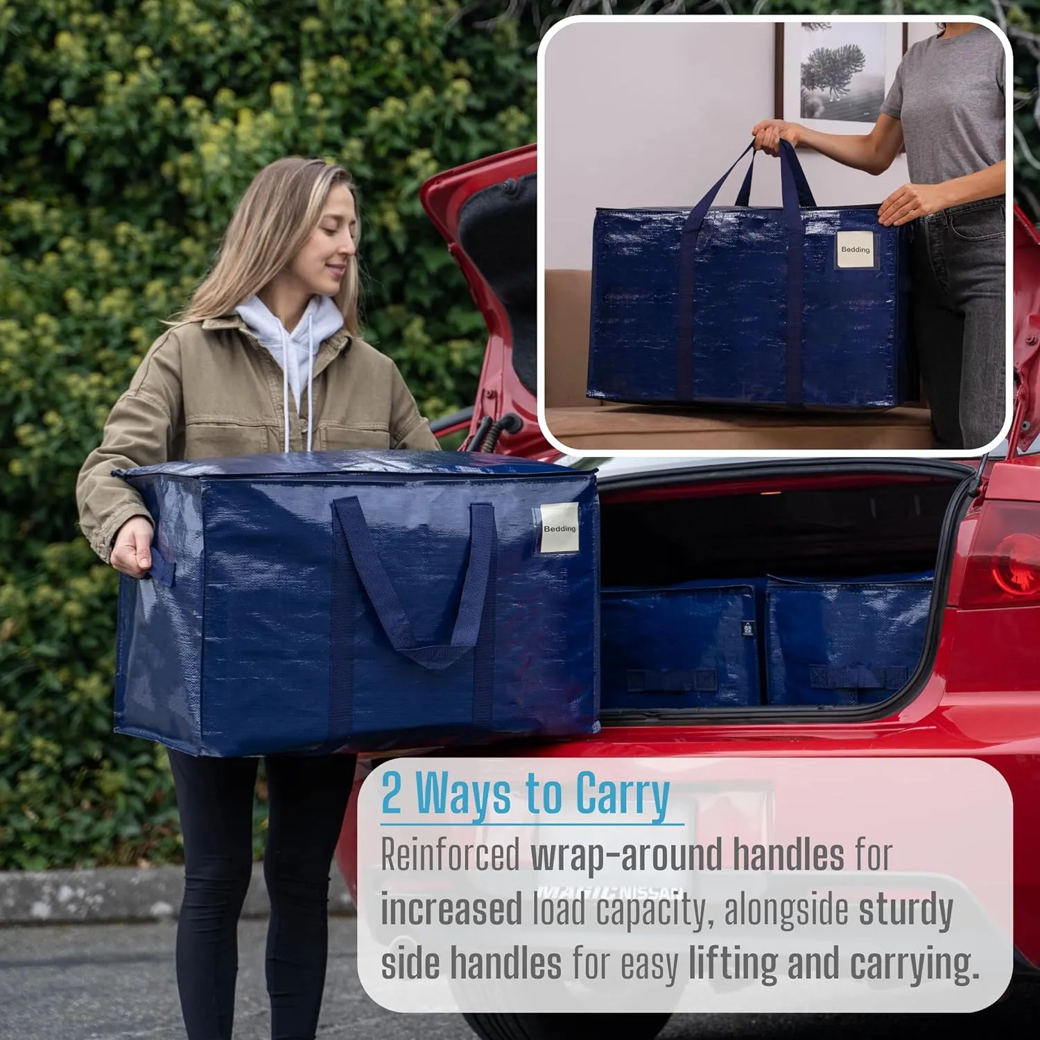 VENO 2 Pack Moving Bags, Heavy Duty, Moving Boxes Alternative, Packing Storage Supplies for Dorm Room Essentials with Zipper for Clothes, Extra Large Totes for Packaging (Blue, 2 Pack)