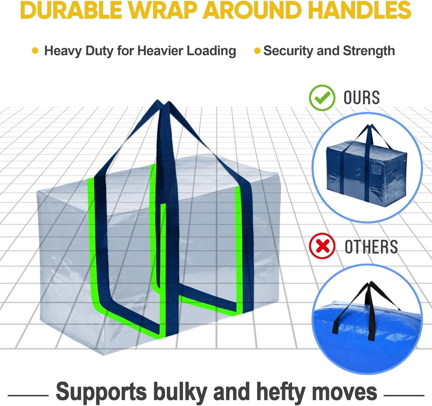 VENO 2 Pack Moving Bags, Heavy Duty, Moving Boxes Alternative, Packing Storage Supplies for Dorm Room Essentials with Zipper for Clothes, Extra Large Totes for Packaging (Blue, 2 Pack)