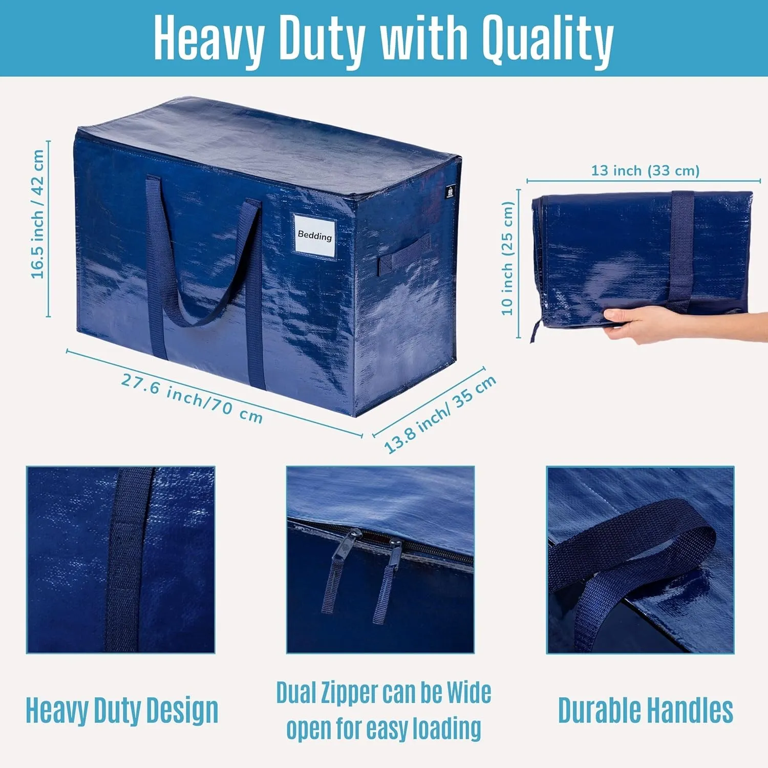 VENO 2 Pack Moving Bags, Heavy Duty, Moving Boxes Alternative, Packing Storage Supplies for Dorm Room Essentials with Zipper for Clothes, Extra Large Totes for Packaging (Blue, 2 Pack)