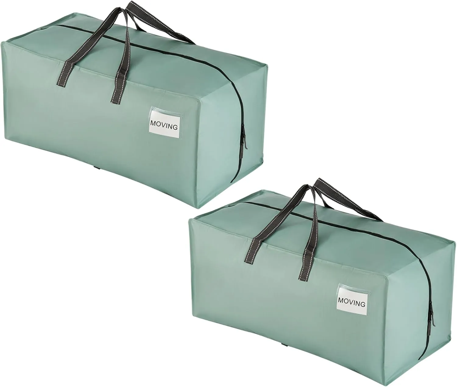 VENO 2 Pack Moving Bags w/Backpack Straps, Heavy Duty, Moving Boxes Alternative, Packing Supplies, Large Storage Totes for Dorm Room Essentials with Zipper for Clothes (Light Green Matte, 2 Pack)