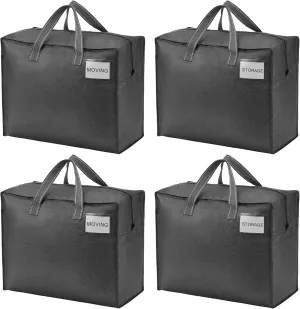 VENO 4 Pack Heavy Duty Moving Bags, Storage Bags, Packing Supplies, Top Zipper, Storage Totes for Camping, Clothes, Bedding, Comforters, Pillows (13 Gallon Dark Gray, 4 Pack)