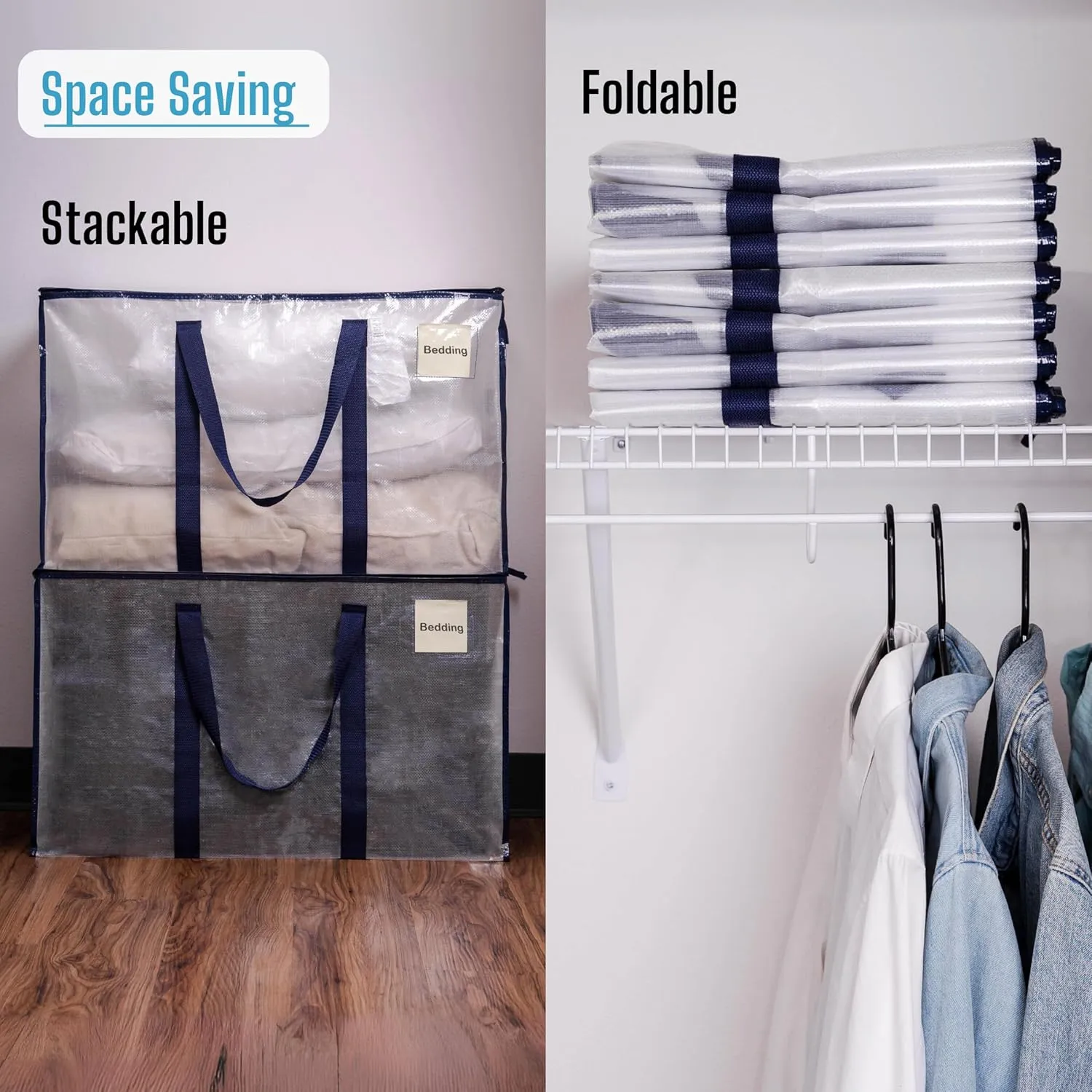 VENO 4 Pack Moving and Storage Bags, Heavy Duty, Alternative to Moving Boxes, Large Packing Totes Supplies for College Dorm Room with Zipper for Clothes, Wide Open Design (Clear, 4 Pack)