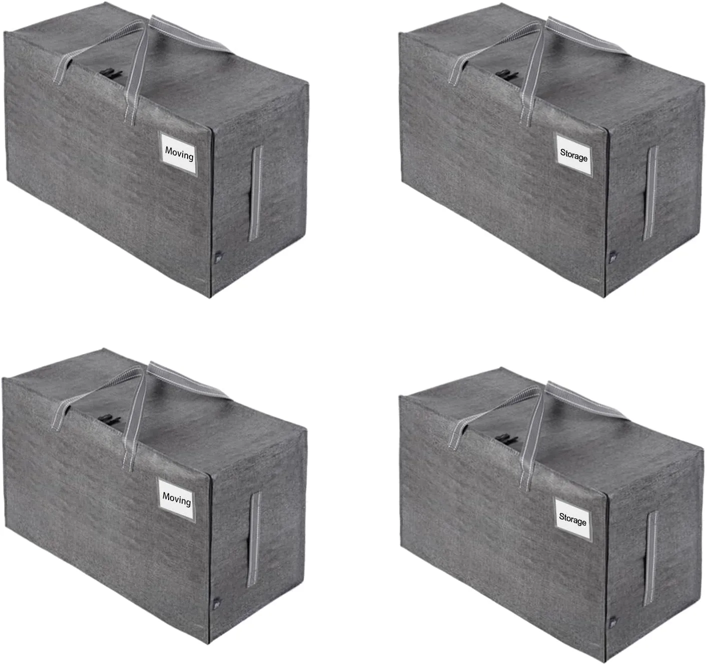 VENO 4 Pack Moving and Storage Bags, Heavy Duty, Alternative to Moving Boxes, Large Packing Totes Supplies for College Dorm Room with Zipper for Clothes, Wide Open Design (Dark Gray, 4 Pack)