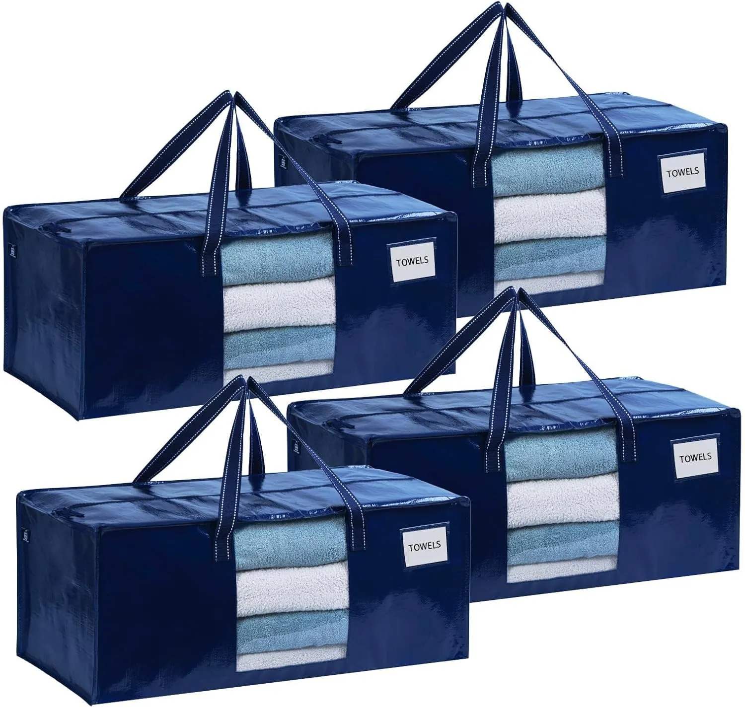 VENO 4 Pack Moving Bags Extra Large Storage Bags for College Move-In, Heavy-Duty Storage Totes, Packing Boxes, and Wardrobe Moving Supplies - Durable Laundry Bags for Clothes (Blue w/Window, 4 Pack)