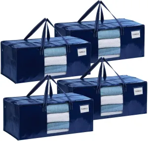 VENO 4 Pack Moving Bags Extra Large Storage Bags for College Move-In, Heavy-Duty Storage Totes, Packing Boxes, and Wardrobe Moving Supplies - Durable Laundry Bags for Clothes (Blue w/Window, 4 Pack)