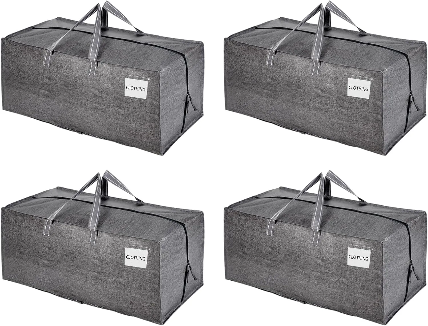 VENO 4 Pack Moving Bags w/Backpack Straps, Heavy Duty, Moving Boxes Alternative, Packing Supplies, Large Storage Totes for Dorm Room Essentials with Zipper for Clothes (Gray, 4 Pack)