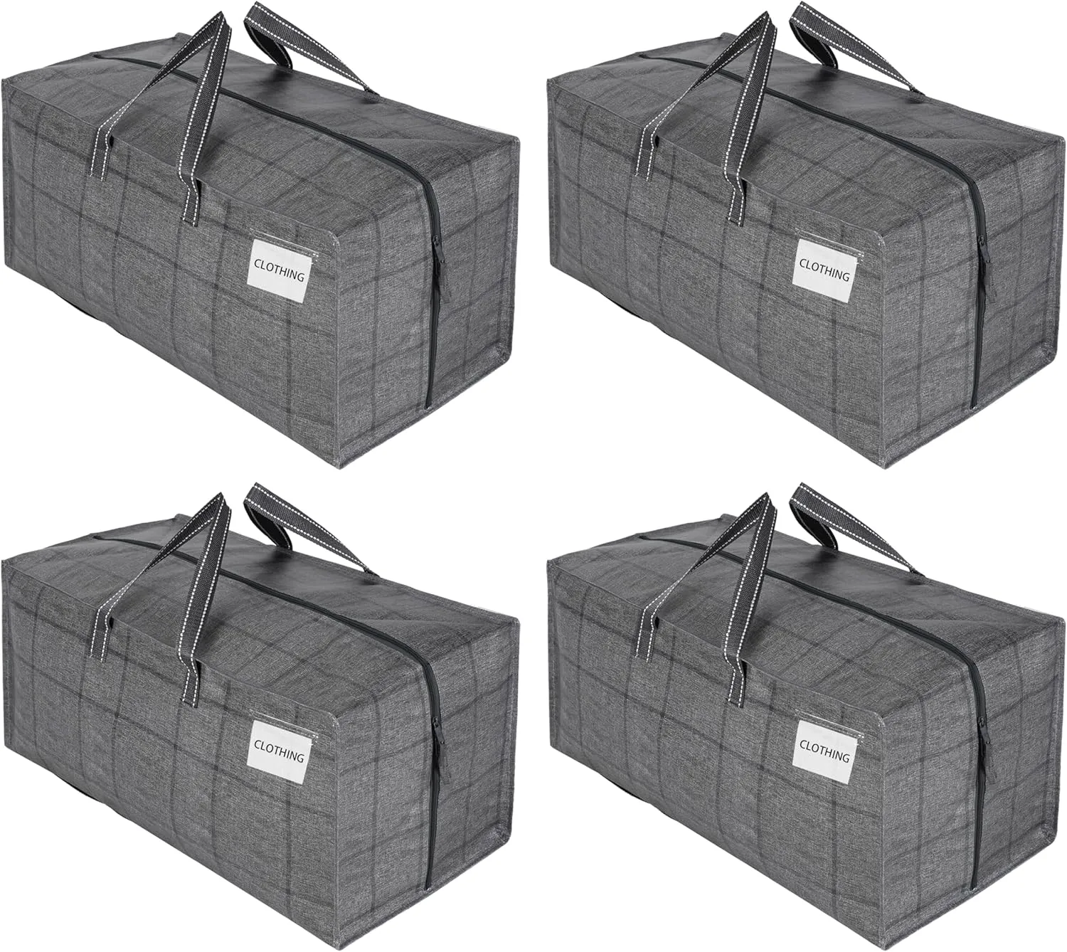 VENO 4 Pack Moving Bags w/Backpack Straps, Heavy Duty, Moving Boxes Alternative, Packing Supplies, Large Storage Totes for Dorm Room Essentials with Zipper for Clothes (Windowpane, 4 Pack)