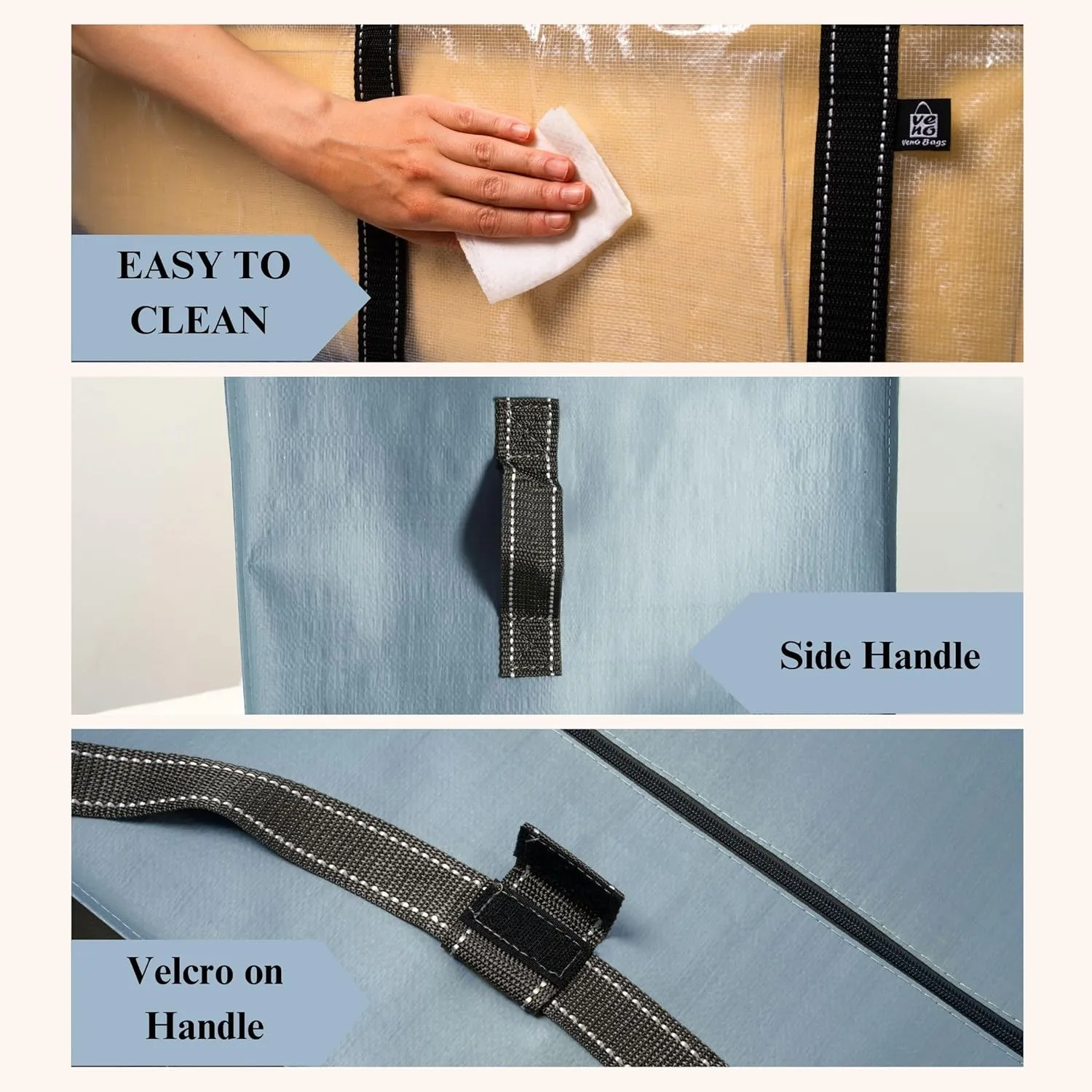 VENO 4 Pack Oversize Moving Bags for College, Heavy-Duty Storage Totes, Moving Boxes and Wardrobe Packing Supplies Alternative - Durable Laundry Bags for Clothes (Light Blue Matte, 4 Pack)