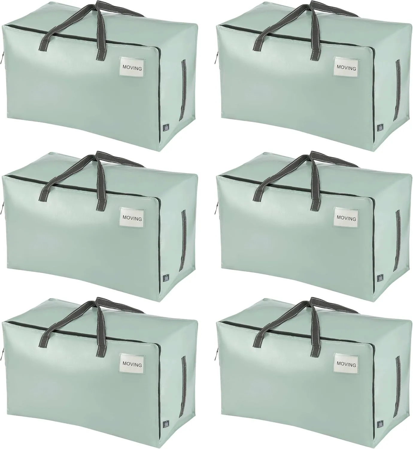 VENO 6 Pack Moving and Storage Bags, Heavy Duty, Alternative to Moving Boxes, Large Packing Totes Supplies for College Dorm Room with Zipper for Clothes, Wide Open Design (Shiny Light Green, 6 Pack)