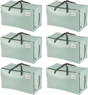 VENO 6 Pack Moving and Storage Bags, Heavy Duty, Alternative to Moving Boxes, Large Packing Totes Supplies for College Dorm Room with Zipper for Clothes, Wide Open Design (Shiny Light Green, 6 Pack)