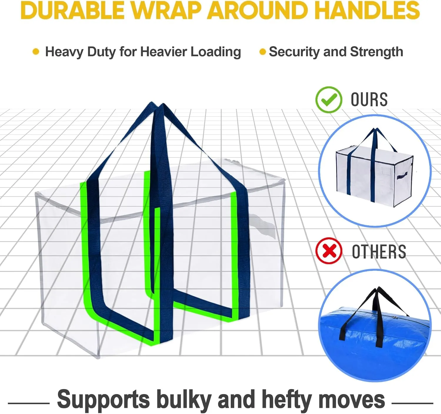 VENO 6 Pack Moving Bags, Heavy Duty, Moving Boxes Alternative, Packing Storage Supplies for Dorm Room Essentials with Zipper for Clothes, Extra Large Totes for Packaging (Clear, 6 Pack)