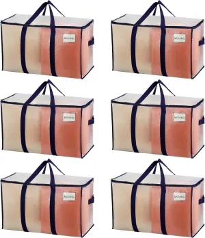 VENO 6 Pack Moving Bags, Heavy Duty, Moving Boxes Alternative, Packing Storage Supplies for Dorm Room Essentials with Zipper for Clothes, Extra Large Totes for Packaging (Clear, 6 Pack)
