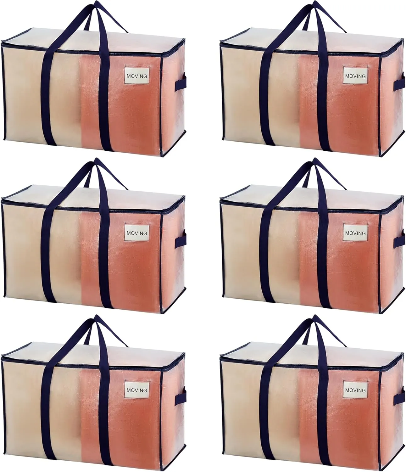 VENO 6 Pack Moving Bags, Heavy Duty, Moving Boxes Alternative, Packing Storage Supplies for Dorm Room Essentials with Zipper for Clothes, Extra Large Totes for Packaging (Clear, 6 Pack)