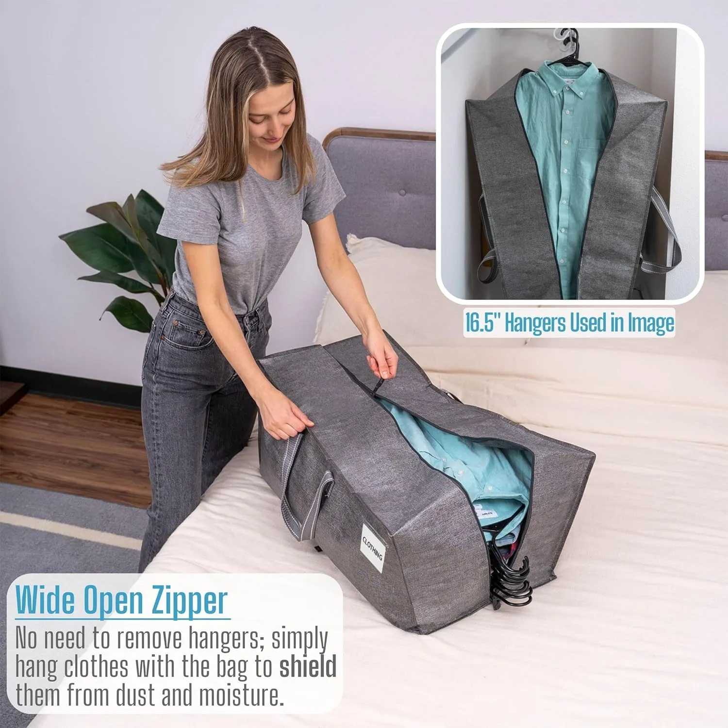 VENO 6 Pack Moving Bags w/Backpack Straps, Heavy Duty, Moving Boxes Alternative, Packing Supplies, Large Storage Totes for Dorm Room Essentials with Zipper for Clothes (Gray, 6 Pack)